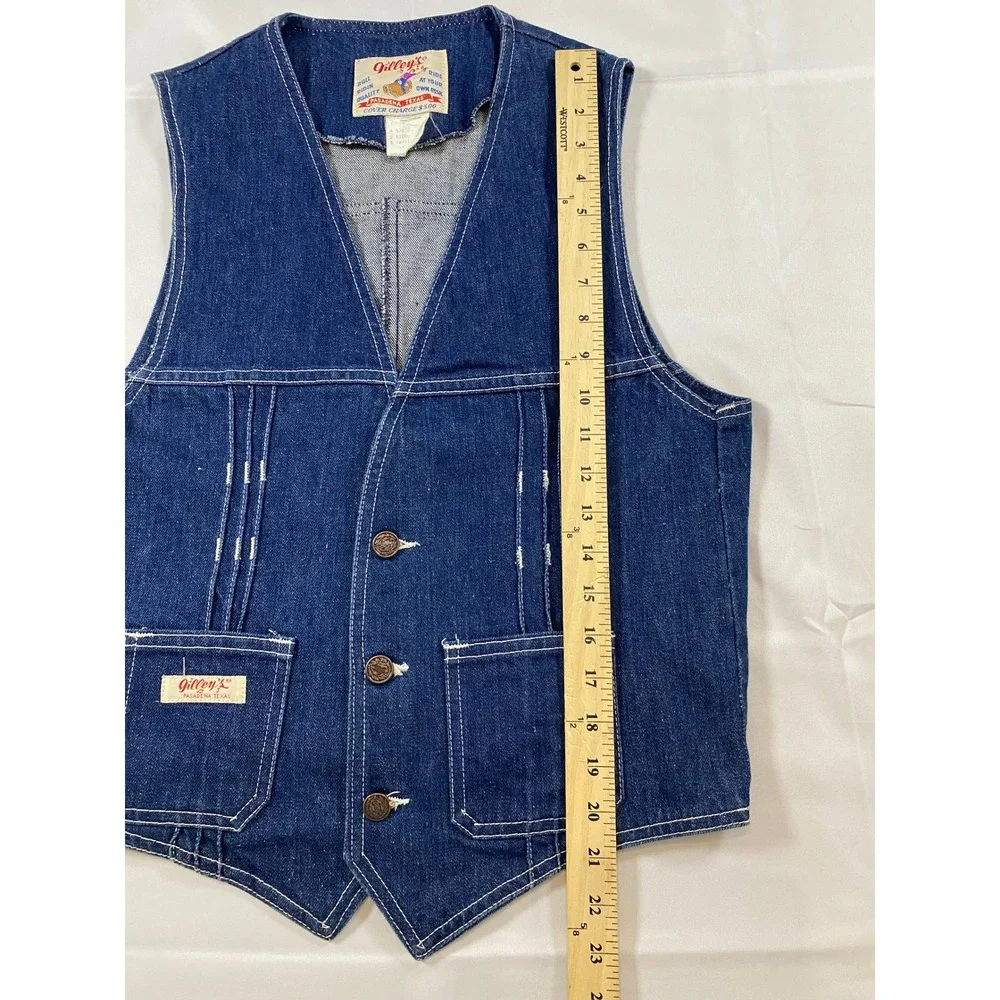 Vintage Gilleys Pasadena Texas Denim Western Vest Blue Mens‎ Small Bull Riding